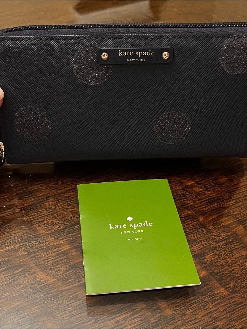 Kate Spade navy blue Glitter Polka Dot Zip Wallet
